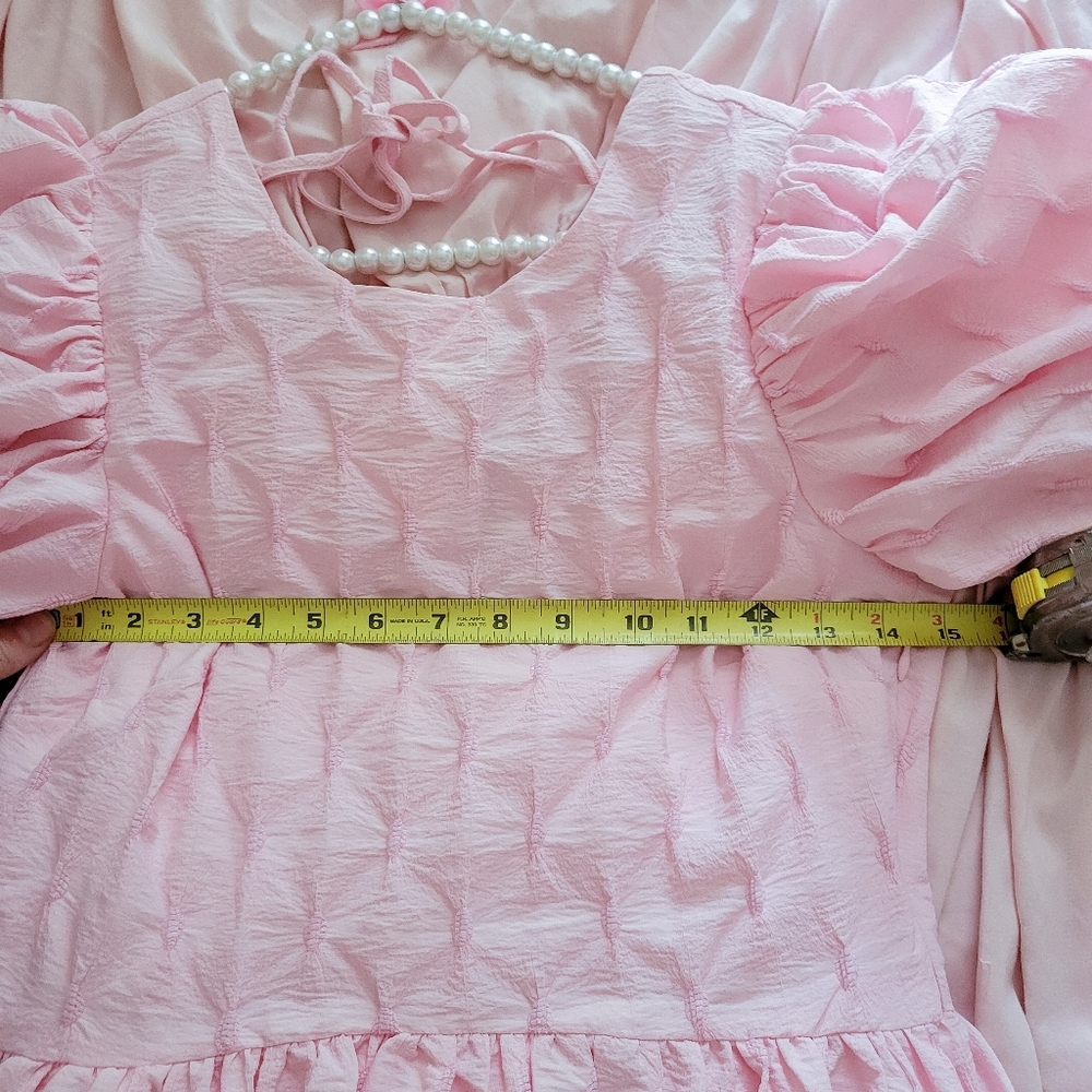 English Factory Pink Textured Balloon Mini Dress - Picture 14 of 15